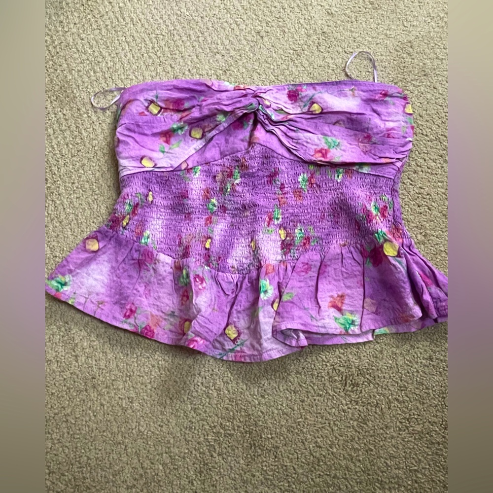 DAVI & DANI Lavender Floral Smocked Tube Top, size XL